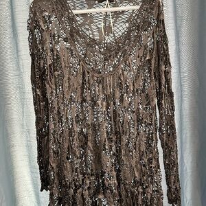 Grey Crochet m- like Long Sleeve Top (no name) 23” pit to pit